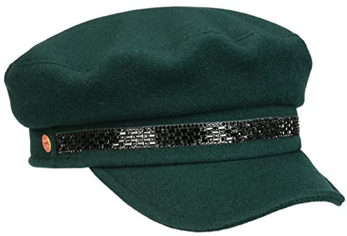 Mayser Kendy Damen Ballonmütze Newsboy Cap Wollcap Damencap Damenmütze Elbseglermütze - Made in The EU mit Schirm, Futter, Futter Herbst-Winter - L (59-60 cm) dunkelgrün