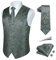 Rithern Herren Weste Paisley Floral Jacquard Seide Krawatte Einstecktuch Taschentuch Set mit Manschettenknöpfen und Krawattenklammer Set für Hochzeitsfeier Anzug Weste Set Grau L