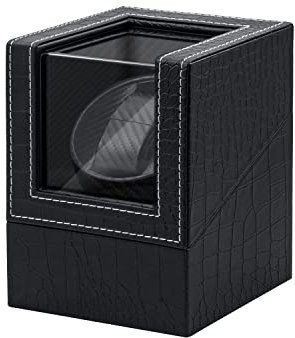 Mcbazel Uhrenbeweger für Automatikuhren, Uhrenbewegerbox PU Leder Karbonfaser Uhrengehäuse mit EU Stecker - Schwarz