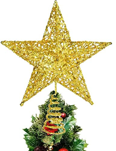 Puntale per Albero di Natale a Forma di Stella Glitterato in Ferro - Decorazione Natalizia per la Casa (Oro)