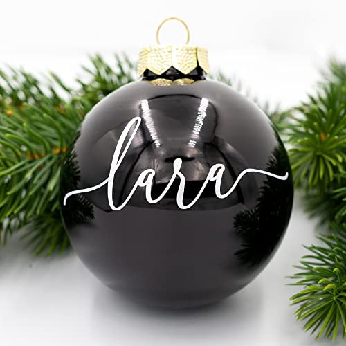 TheSmartGuard Weihnachtskugel mit Namen | Ø 6cm - 8cm | Schwarz (Glanz) | Glas Christbaumkugel | personalisierbar | Weihnachtsdeko