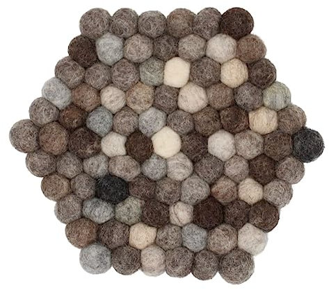 Grült Home Topfuntersetzer - Filz untersetzer für Tassen, Töpfe, Pfannen und Tassen handgefilzt in Nepal (Grau, Hexagonal 20 cm)