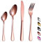 Kyraton Rose Gold Cutlery Set 24 Pieces, Titanium Rose Gold Plated Stainless Steel Tableware Set,Stainless Steel Flatware Set, Dishwasher Safe, for six People.