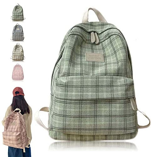 Large Capacity Casual Plaid Backpack Sage Green Backpack for Girls Teens Light Academic Backpack Checkered Aesthetic Backpack Preppy Back to School Supplies (Salbeigrün)