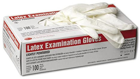 DE Healthcare Products – Latexhandschuhe (100 Stück), gepudert, unsteril, hypoallergene Handschuhe weiße Handschuhe, M