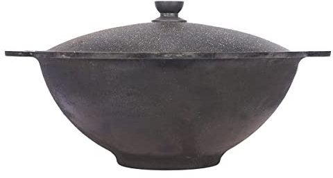 Kazan Topf 12 Liter aus Gusseisen, mit Deckel und flachem Boden, für Utschak geeignet, Outdoorküche Gulasch Kanone