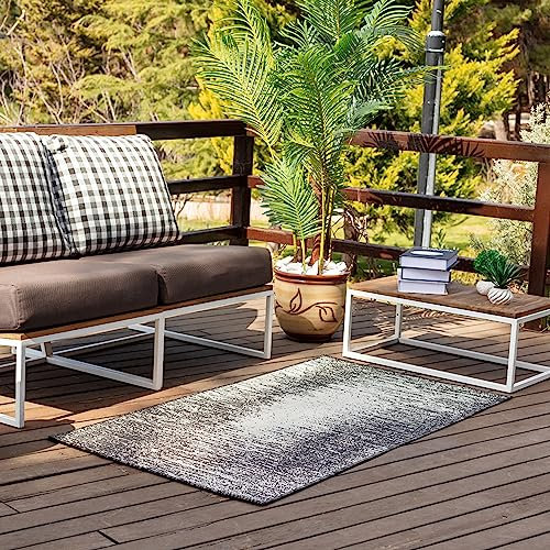 Livabliss Kemer Outdoor wetterfest - In und Outdoor für Balkon 80x150 cm, Terrasse, Garten, Küche - e Boho Style für draußen - Holzkohle und Elfenbein