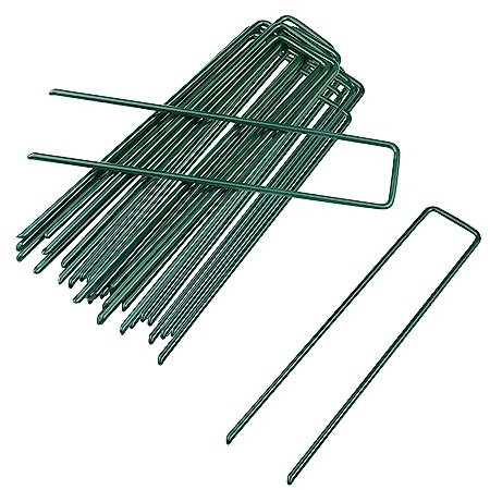 AUFIKR Pinzas de jardín galvanizadas en forma de U, pasadores de uñas de jardín fuertes perfectos para membrana de control de malas hierbas, gras artificiales, red, tela (30, verde), EU-GARDEN-1