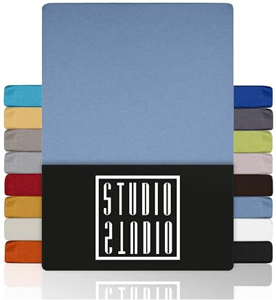 STUDIO Basic Spannbettlaken 90x190cm – Jersey-Spannbetttuch aus 100 % gekämmter Baumwolle – Mittelblau – Öko-Tex Zertifiziert, bügelfrei & elastisch – für Matratzen 15–25 cm