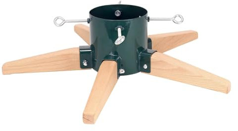 HarcoHome Support de sapin de Noël à 5 pieds en métal et bois de hêtre dur pour arbre vivant, support de sapin de Noël en forme d'étoile avec pic pour sapin frais de 2,6 m, base d'arbre pour véritable