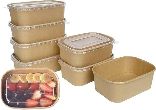 DeinPack Lot de 100 bols à salade à emporter avec couvercle marron carré 275 ml I Gobelet recyclable en carton kraft avec revêtement intérieur I Couvercle en PET recyclé