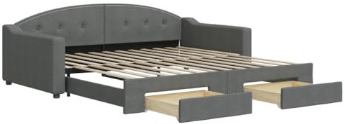 vidaXL Tagesbett, Ausziehbar Schlafsofa mit Schubladen Matratzen, Bettsofa Gästebett für Schlafzimmer Wohnzimmer, Sofa Bett Ausziehbett, Dunkelgrau 100x200 cm Stoff