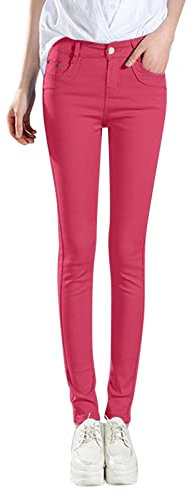 Jeans a tubo, da donna, elasticizzati, skinny, a vita alta, slim fit, jeans da donna, pantaloni in denim, pantaloni a matita, pantaloni per il tempo libero, Rosa acceso., M