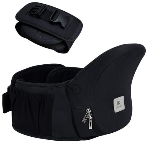 Bebamour Hipseat Babytrage 0-36 Monate, Leichter, verstellbarer, rückenstützender Taillenhocker, 3-in-1-Babytrage für Neugeborene bis Kleinkindersitz(Black)