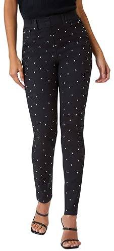 Roman Originals Jeggings for Women UK Jean Ladies Stretchy Trousers Denim Leggings High Waist Rise Pull On Skinny Straight Leg Cotton Pants Smart Casual - Sparkly Black (31 in) - Size 10