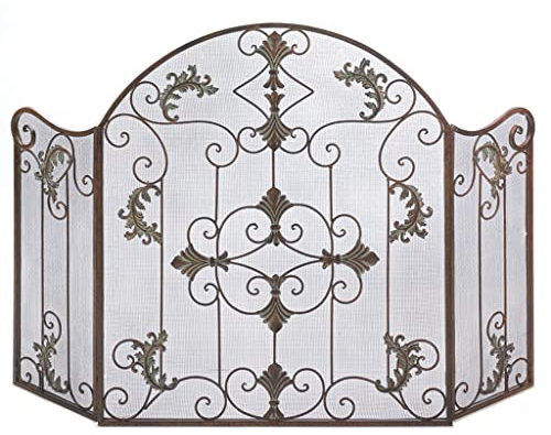 Pare-feu/Pare-étincelles Écran de cheminée rétro campagnard, garde-corps d'incendie for la maison, salon, couverture de poêle intégrée en fer forgé, cloison de clôture de cheminée 27,5 × 31,5 pouces P