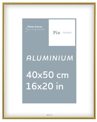 Pix FRAMES Bilderrahmen - Fotorahmen aus Aluminium - Scheiben aus acrylglas - Bilderrahmen zum Vertikalen und Horizontalen Aufhängen - Metallrahmen - Alu-Bilderrahmen - Frame - Gold - 40x50 cm