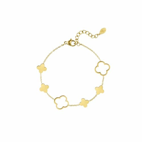 Acura-Styles Damen Kleeblatt Armband Gold aus Edelstahl 18kt Vergoldet Vierblättriges Armband Kleeblatt Design für Damen und Mädchen wasserfest Glücksbringer und Glücksklee Geschenk für Frauen