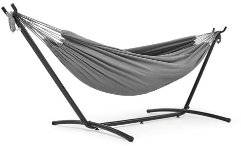 Mondeer Hängematte mit Hängemattengestell, Doppel Baumwolle mit Gestell für 2 Personen, Tragbare Outdoor & Indoor Terrasse Hof Garten, Belastbarkeit bis 200 KG, Graue