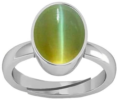 KUSHMIWAL GEMS 6,25 Ratti 5,47 Karat Katzenauge Ring Lehsunia Ketu Stein Katzenauge Original Natur Oval Versilbert Ring Katzenauge Kostbarer verstellbarer Ring, Metall, Katzenauge