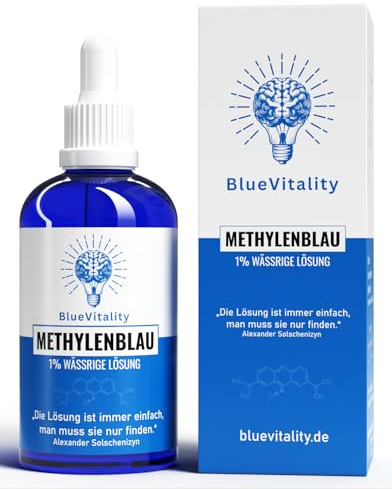BlueVitality | Solución premium de azul de metileno al 1% de 100 ml | Calidad farmacéutica | 100% puro USP | Made in Germany | Probado y certificado en laboratorio independiente | Incluye pipeta