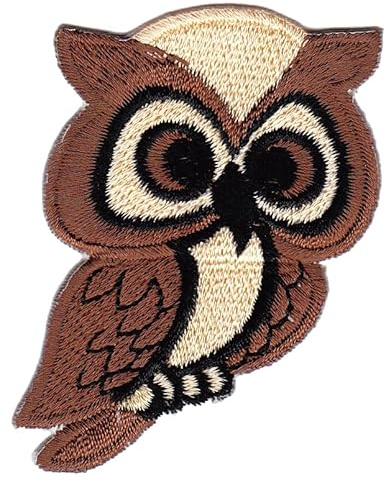 Eule Braun Aufnäher zum aufbügeln oder aufnähen Bügelbild Aufbügler für Kleidung gestickter Bügelpatch Applikation Vogel Nachteule Kauz Uhu Patch Größe 4,6 x 6,5 cm