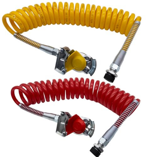 SERTPLAS Bobina de Aire M16, Espiral de Aire Comprimido, Manguera en Espiral Con Protección Contra Torceduras, Amarillo y Rojo, Con Cabezal de Acoplamiento Sin Válvula