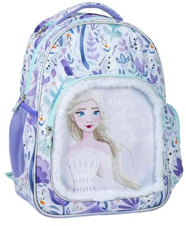 Frozen-Schulrucksack - Farbe lila - 32 x 15 x 42 cm - Reißverschluss - verstellbarer Griff - widerstandsfähiger und langlebiger Rucksack - Originalprodukt in Spanien entworfen