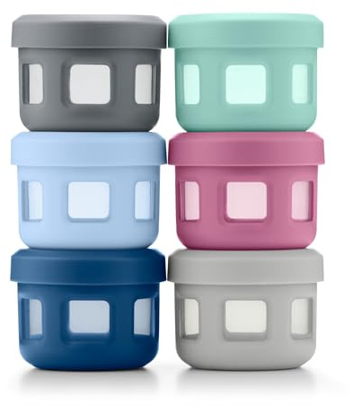Ello Reusable Plastic Condiment Containers 4oz each with Screw-on Leak Proof Lid 6 Pack | Perfect for Salad Dressing Sauce Dips Lunchbox Picnic Travel Bento Box | BPA-Free | Dishwasher Safe | Sugar