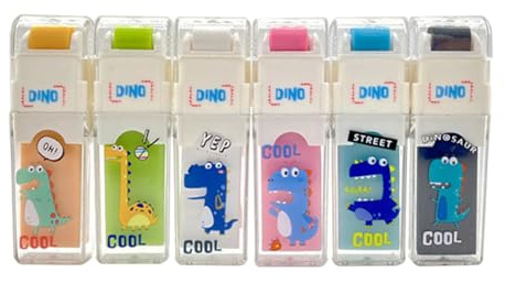 Dinosaurier Set, Kawaii Radiergummi Set, Niedlicher einziehbarer Radiergummi mit Rollenspanentferner, Ästhetische Radiergummis für Studenten, Schreiben, Zeichnen
