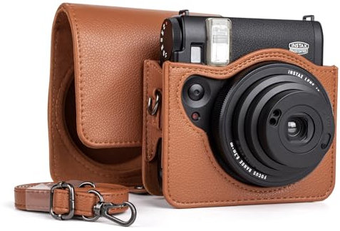 MUZIRI KINOKOO Camera Case Compatible for Fuji Instax Mini 99 Camera, PU Leather Mini 99 Protective Case with Paste Cover Design Fuji Mini 99 Case with Adjustable Shoulder Strap - Brown