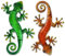 HONGLAND Metall-Wandkunst, Gecko/Eidechse, Outdoor-Dekoration, hängende Glas-Skulptur, Wandkunst-Dekorationen für Garten, Zaun, Zuhause, 2 Stück, 38,1 cm, Grün/Orange