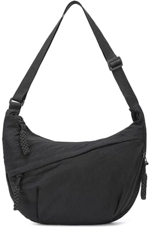 YIKOEE Nylon Crossbody Halbmond Schulter Hobo Taschen für Damen mit mehreren Taschen, Schwarz