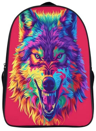 CTAMM Wolf Schulrucksack Teenager Kinder Große Schule Rucksack Schultasche Farb-Avatar Schulranzen Ranzen Seite Versteckte Taschen School Bag 16inch