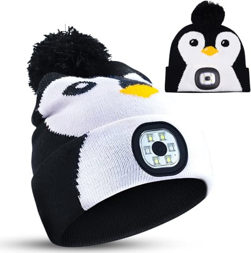 Kinder Mütze mit Led Licht Wintermütze,Kids LED Beleuchtete Mütze mit Licht,Geburtstag Geschenke für Junge Mädchen,LED Winter Stirnlampe Strickmütze Kinder Geschenkideen Weihnachten für Jungen Mädchen
