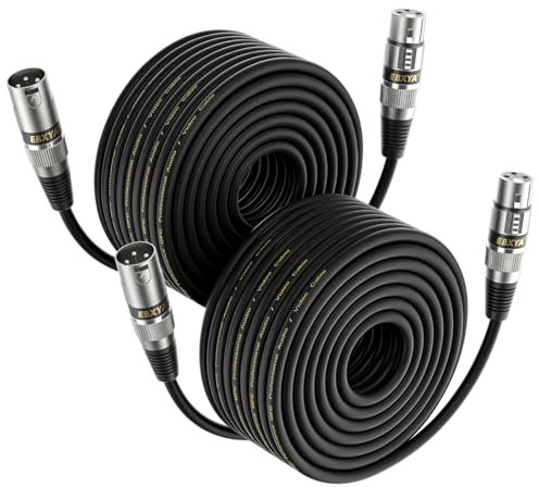 EBXYA Cable XLR para micrófono de 30 m, 2 paquetes de 3 pines, balanceado, macho a hembra, cable de conexión para mezclador de audio