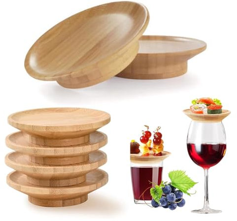 Lot de 6 décorations en bois pour verre à vin, charcuterie, charcuterie, assiettes à apéritif, couvercles de verre à vin, pour desserts, entrées, accessoires de fête - 10 cm