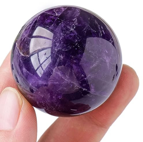 Natürliche Kristallkugel 1,6 (4cm) Edelstein polierte Kugel Divination Ball Dekorative Kugel mit Holz Stand Heilende Kristalle Ball Heilende Stein Steine Ball,Amethyst