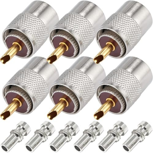 Xiatiaosann PL-259 UHF Stecker mit Lötanschluss aus Teflonmaterial, 50 Ohm, mit Reduzierstück für RG8x, RG8, RG59, LMR-400, RG-213 Koaxialkabel (6 St.)