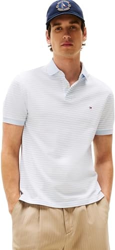 Tommy Hilfiger Polo de Manga Corta Hombre 1985 Regular Fit, Multicolor (Breezy Blue/White), XS