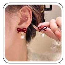 Cybche Vintage Samt Schleife Ohrringe Rot Wildleder Bogen Ohrstecker Ohrringe Bogen Perle Baumeln Ohrringe Weiße Perle Tropfen Ohrringe Hochzeit Bowknot Perle Ohrringe Schmuck Für Frauen