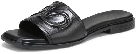 Naturalizer Genevieve Women's Flat Slide Sandal Black Leather Wide Fit UK 4