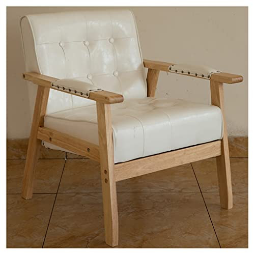 Moderner Ledersessel aus der Mitte des Jahrhunderts mit Armlehnen zum Essen und Lesen, Beige mit Flügelrücken, Akzentstuhl für Schlafzimmer und Empfangsraum
