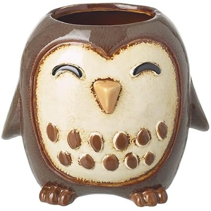 Heaven Sends Ceramic Owl Planter – Brown Glazed Pot for Plants, Succulents & Garden Décor