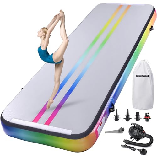ROMELANDS Air Gymnastics Track Tumbling Mat 4 Thick, 10/13/16 Ft Inflatable Training Mats For Home Use With Pump