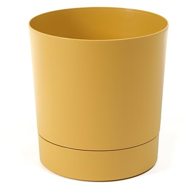 KONZEPT Maceta con platillo de 32,5 cm – Maceta grande de plástico para plantas de interior, moderna y resistente a la intemperie, para interior y exterior, color amarillo