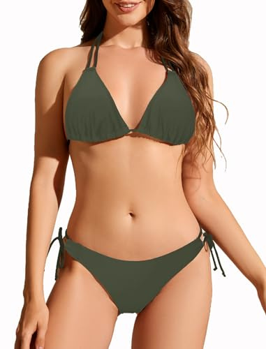 Giyaluzw Damen Bikini Set Sexy Brazilian Style, Triangel Bikinis Sport Strand Badeanzug für Frauen (DE/NL/SE/PL, Alphanumerisch, M, Regular, Regular, Grün)