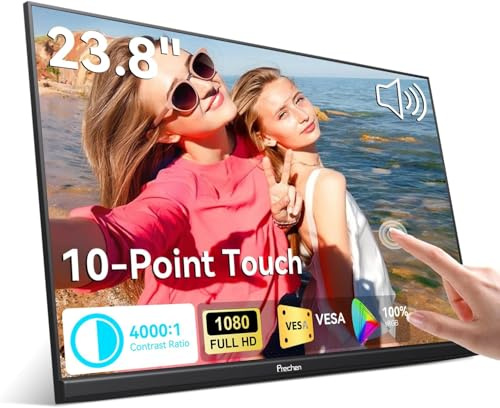 23.8 Portable Touchscreen Monitor 100% sRGB VA FHD 1080P, 4000:1 Contrast, VESA, Built-in Speaker, w/90°Adjustable Stand USB-C HDMI 75Hz External Second Touch Screen Display for Laptop/PC/Phone