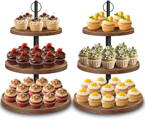 HENAYUK Etagere 3 Etagen aus Holz – Großer Cupcake Ständer Ø 30/25/20 cm, Tortenständer & Cake Stand für Muffins, Kuchen, Desserts, Hochzeit Party Geburtstagsparty Baby Duschen2pack