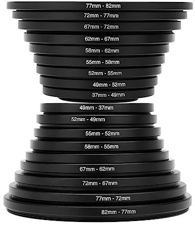 Set di 18 anelli adattatori per filtro obiettivo step up/down per raggi UV e polarizzatori, per tutte le fotocamere DSLR 37-82 mm, kit di accessori e set